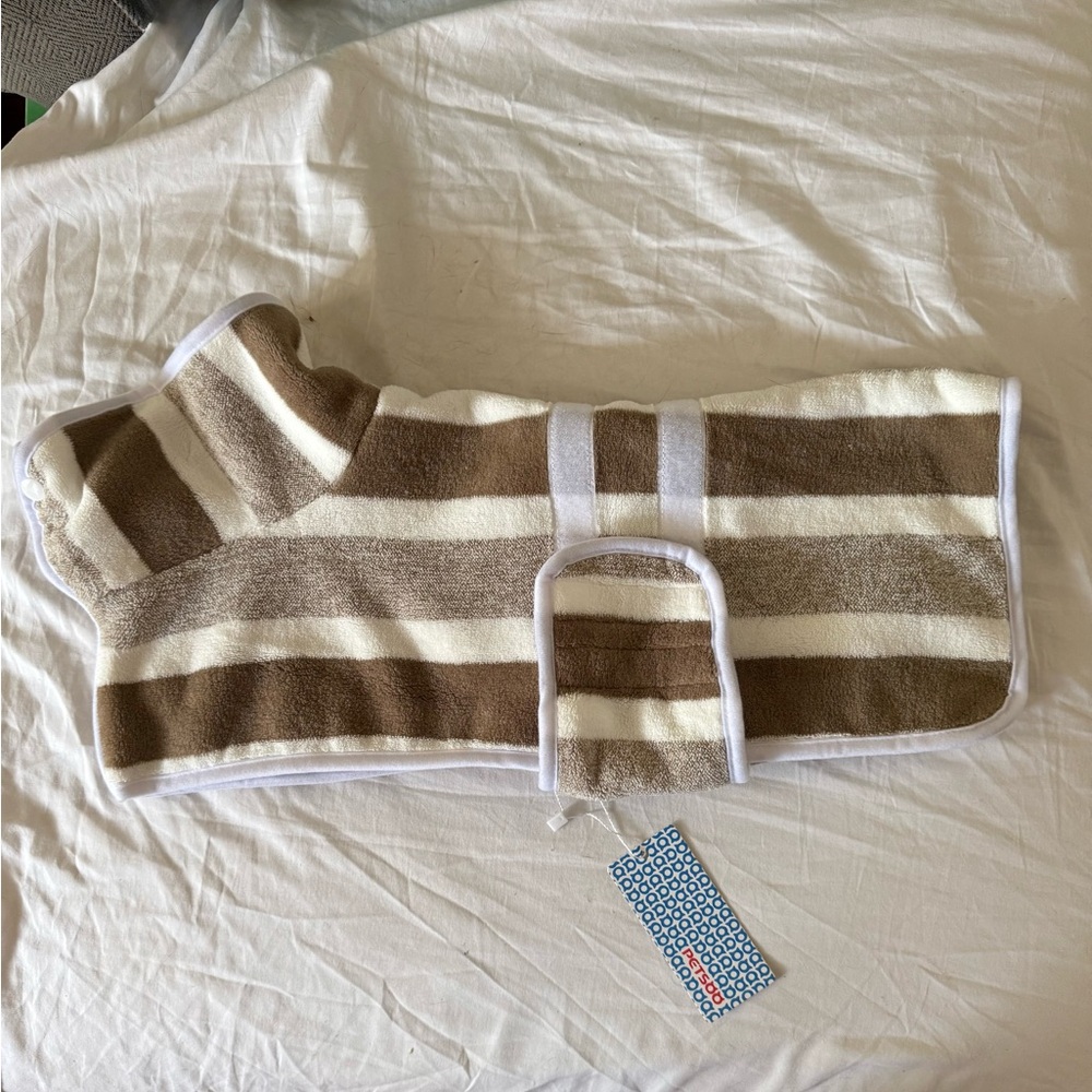 Striped Brown and Cream Dog Towel Coat